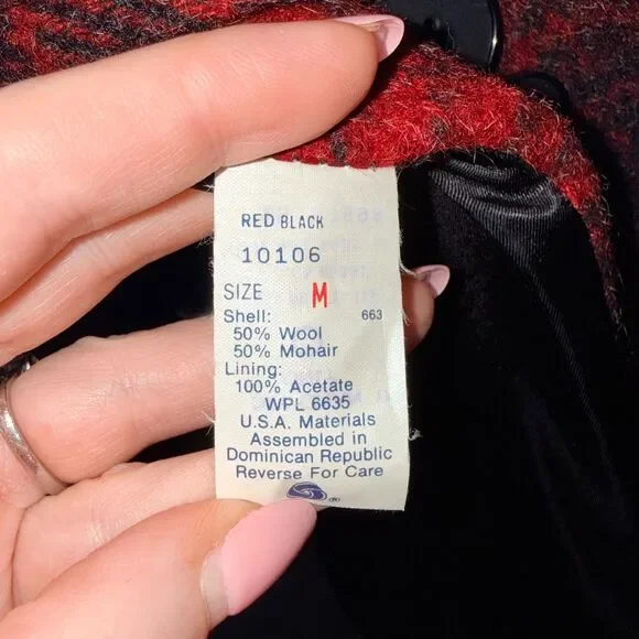 Vintage Woolrich Wool/Mohair Houndstooth Plaid Coat - Red/Black M - Picture 8 of 8